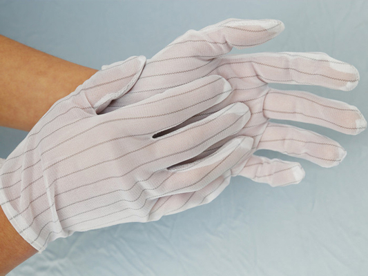 100% το ύφασμα αποστειρωμένων δωματίων ESD πολυεστέρα φορά γάντια στο διπλό δευτερεύον λωρίδα