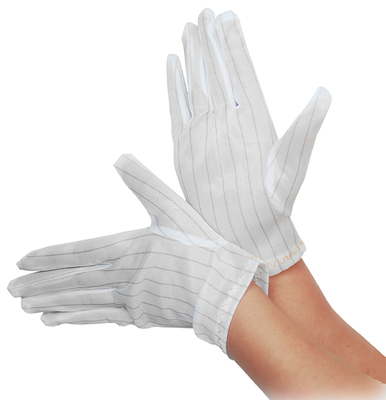 100% το ύφασμα αποστειρωμένων δωματίων ESD πολυεστέρα φορά γάντια στο διπλό δευτερεύον λωρίδα