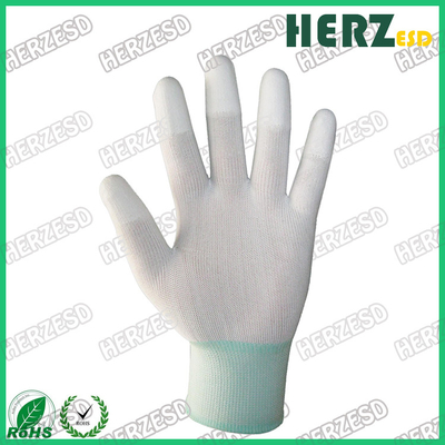 Τα αναπνεύσιμα γάντια χεριών ESD έπλεξαν το νάυλον υλικό με ντυμένη τη PU άκρη δάχτυλων