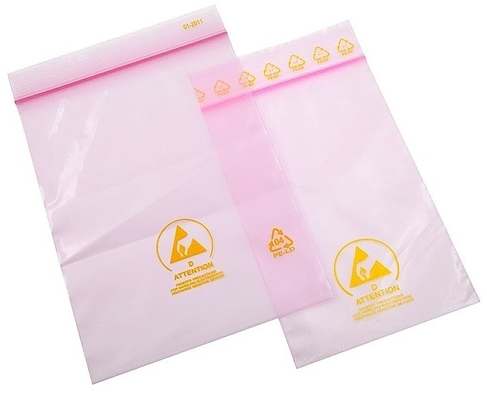 0.10mm κενές ρόδινες φερμουάρ τσάντες προστατευτικών καλυμμάτων PE ESD κλειδαριών αντιστατικές