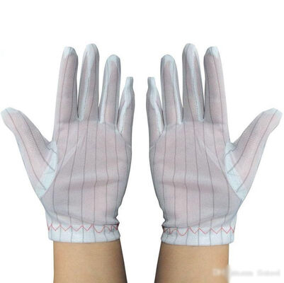 ESD Work Glove White Antistatic with Safety Stripe Top, Fit for Cleanroom, Electronics Assembly and Industry Use
