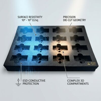 Διοχετικό ESD Foam Insert Black Die Cut Anti Static EVA Foam Inner Packaging Cushion Για την αποστολή πλακών PCB IC