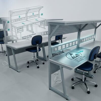 Αρθρωτός σταθμός εργασίας ESD Αντιστατικό τραπέζι εργασίας συναρμολόγησης με συρτάρι, ράφι, πρίζα, κιτ γείωσης