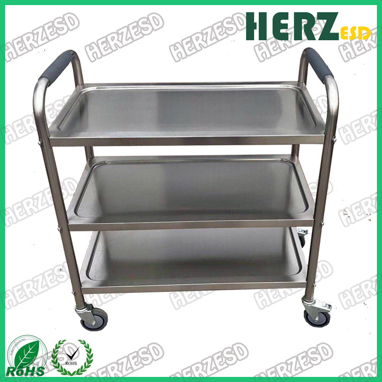 201 / 304 Stainless Steel ESD Safe Carts , Medical Dressing Trolley With Handle